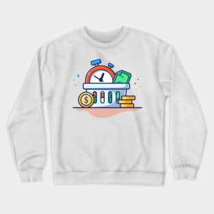 Stack of coin with timer and money box cartoon Crewneck Sweatshirt